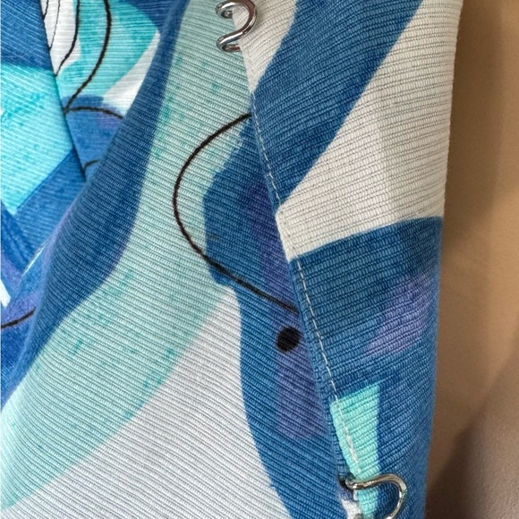 Sigrid Olsen Jacket with Blue White Printed Pattern Black Bead Accents, Size 8 - Picture 7 of 8